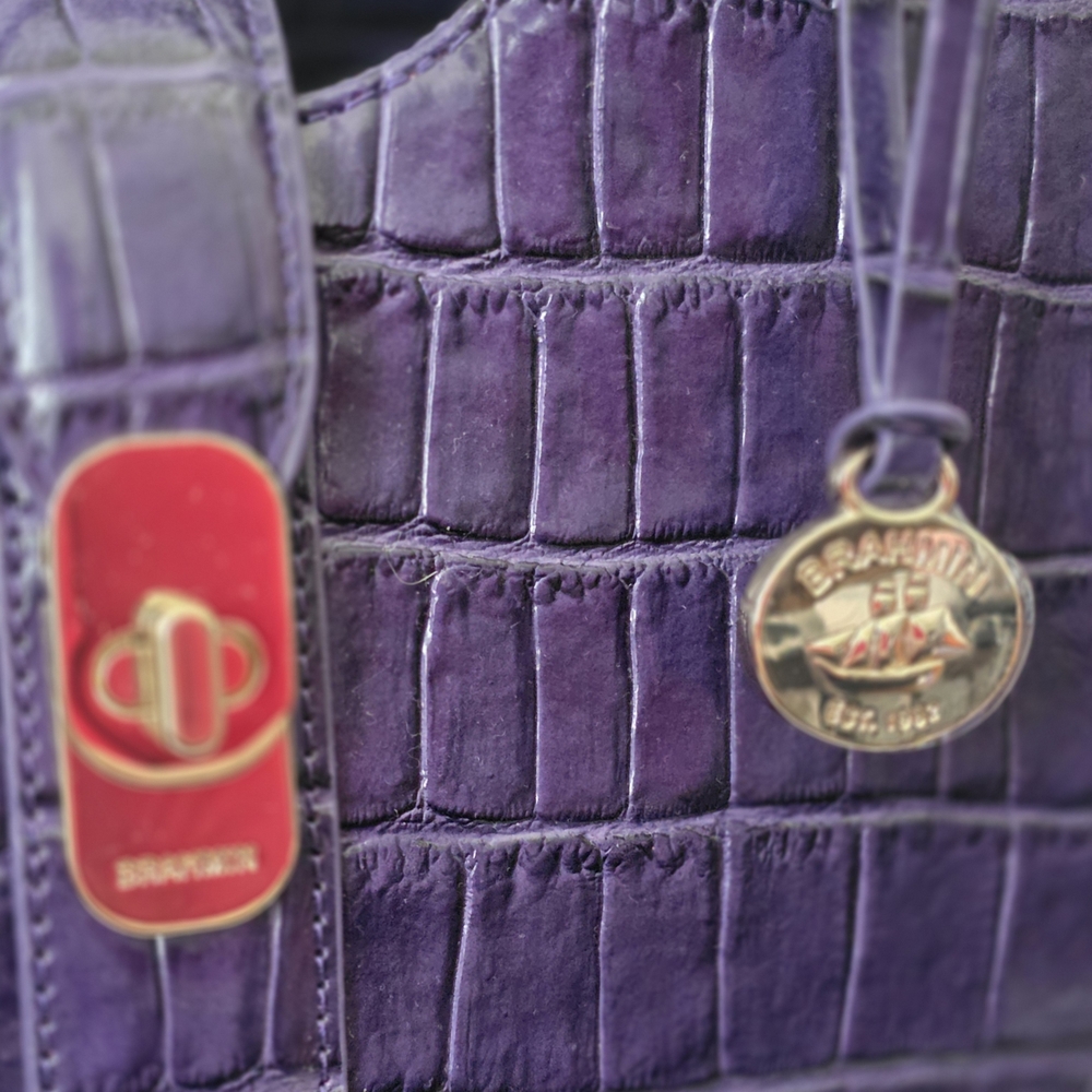 Brahmin Adrian Satchel Purple Croc Embossed Leather Voltage Violet NWT - Picture 3 of 16
